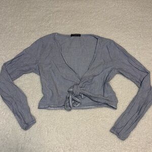 Brandy Melville Women Blue Stripes Cross Tie Long Sleeve Blouse